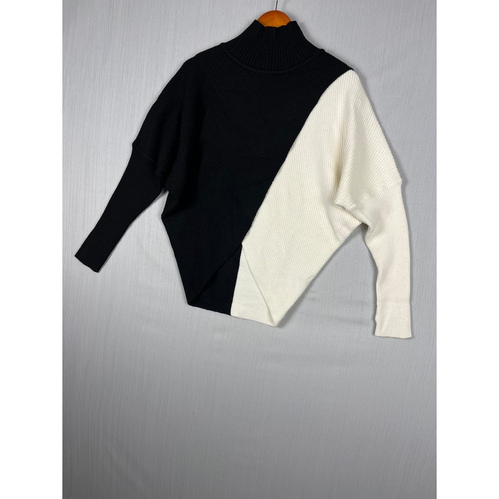 Elan Mock Neck Colorblock Dolman Sweater Womens S Black White Minimalist
